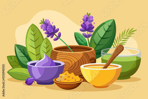 Natural Spa Products with Lavender and Herbs