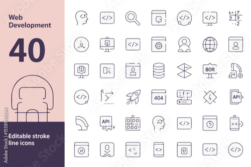 Collection of 40 web development icons with a clean design isolated on white background
