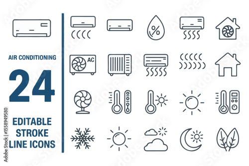 Collection of air conditioning and climate control icons isolated on white background