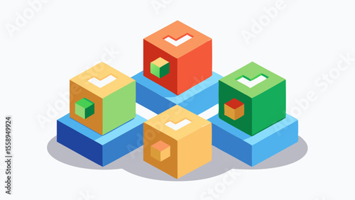 Colorful Geometric Boxes Interconnected in Isometric View