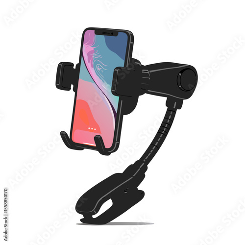 Smartphone holder with flexible arm and adjustable grip for car use  