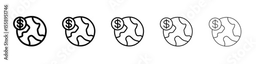 world payment icon vector thin outline style sign