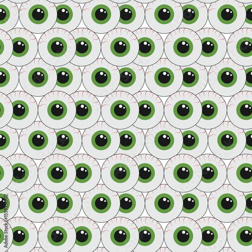 Round green eye seamless pattern with bold vision and black pupils for background