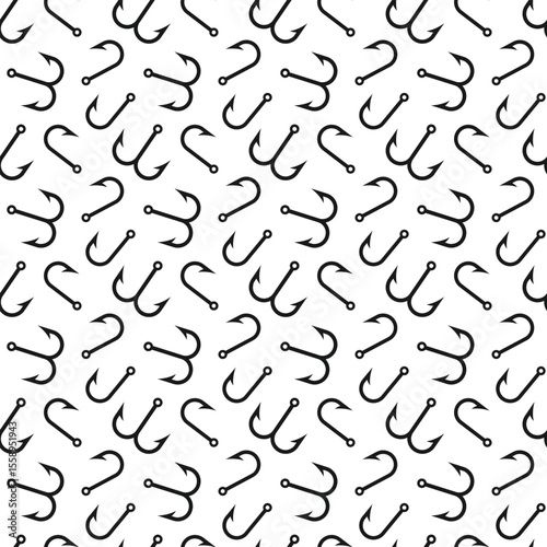 Fishing hook seamless pattern. Outdoor hobby and tackle sport background