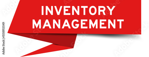 Red color speech banner with word inventory management on white background
