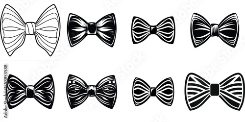 Bow tie collection in various unique styles and patterns vector silhouettes