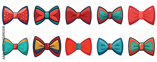 Collection of Ten Isolated Cartoon Bow Ties in Various Colors and Styles vector 