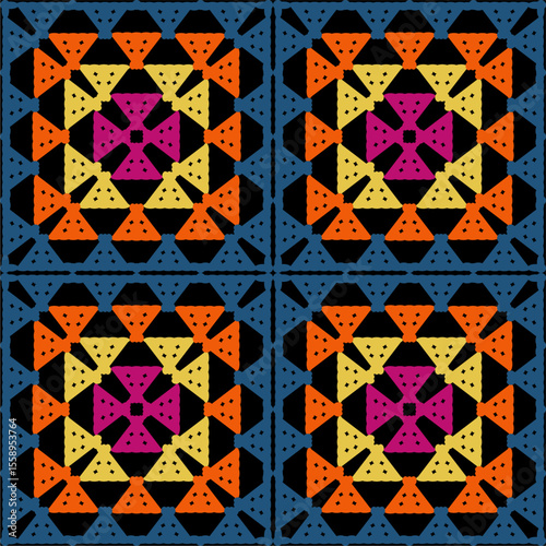 Pattern with crochet granny square wallpaper handmade decorative art design print	
