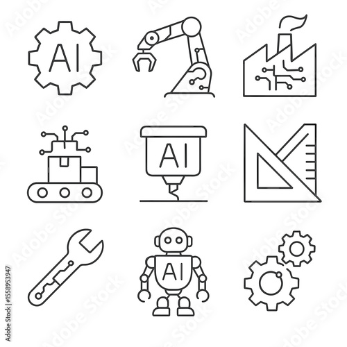 AI concept with robotic icons and symbols for automation and technology  