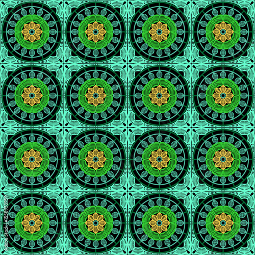 Pattern with crochet granny square wallpaper handmade decorative art design print	
