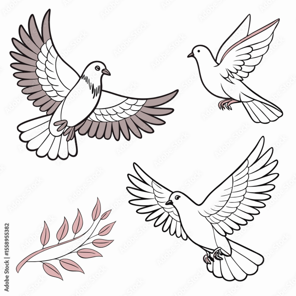 Fototapeta premium Flying dove of peace vector illustration with wings spread, a symbol of freedom and love