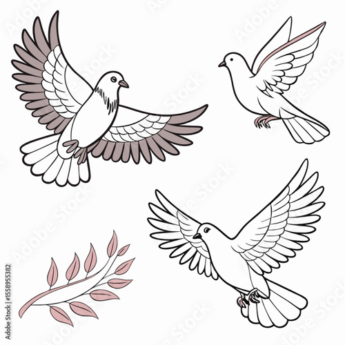 Flying dove of peace vector illustration with wings spread, a symbol of freedom and love