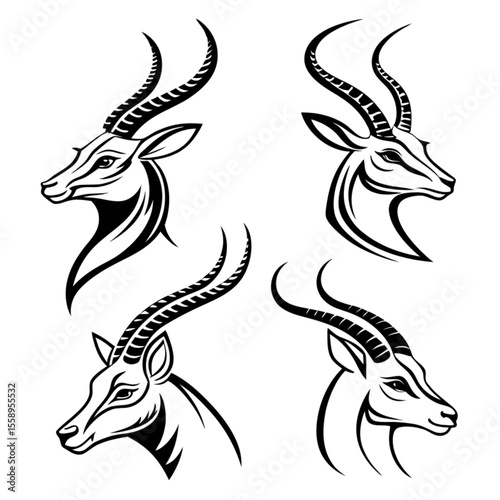 Deer head silhouette vector illustration of wild antlered animal in nature style