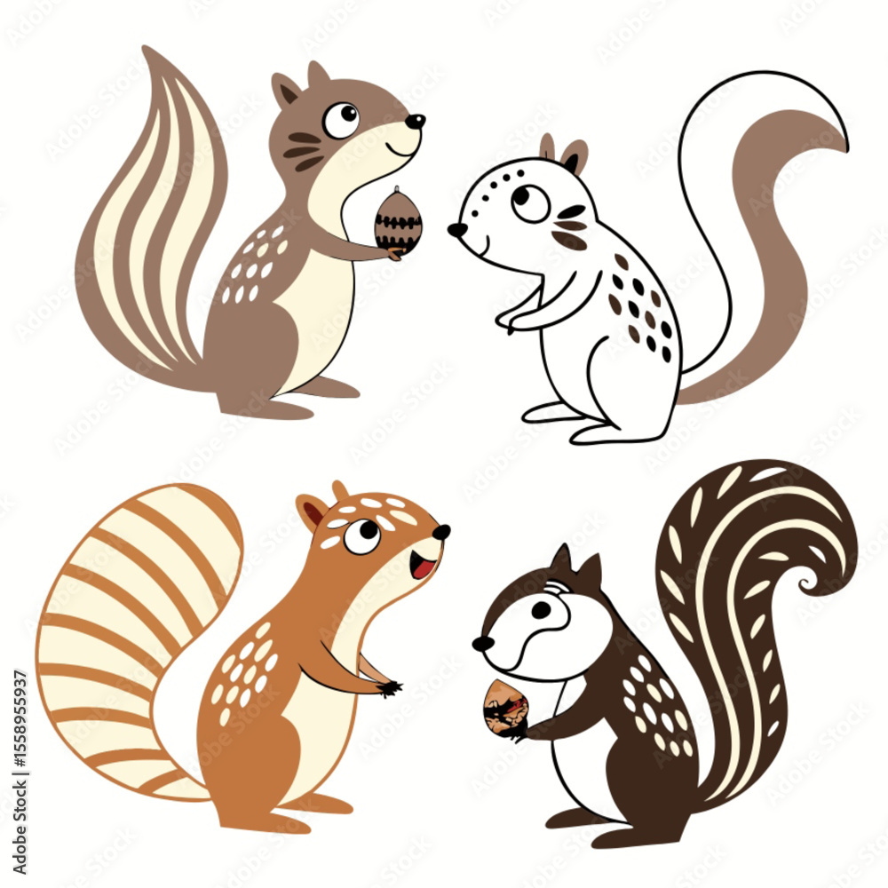 Obraz premium Funny cartoon animal vector collection with cute pets and wild forest wildlife