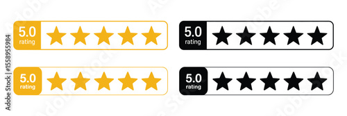 5 star rating star bar in gold and black isolated on white background