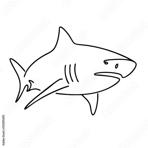 Line art drawing of a shark with a menacing mood hunting