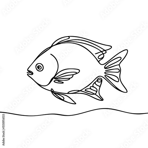 One-line drawing of a fish with a solitary mood swimming
