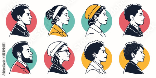A fun cartoon vector illustration set of diverse women and men, featuring business people, kids, and families engaged in sport activities, ideal for an icon or comic character art