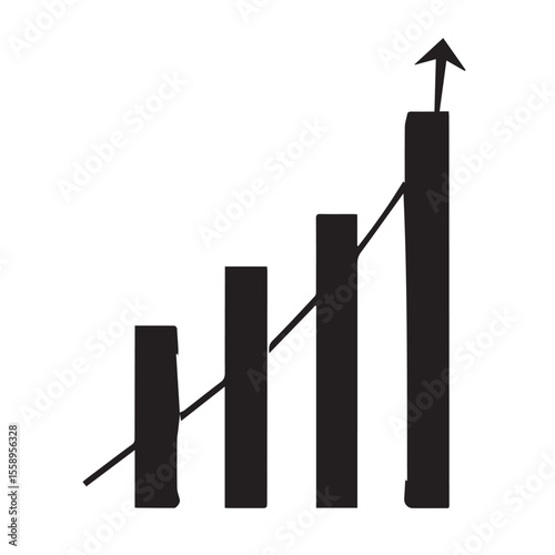 Simple black bar graph showing upward trend and growth