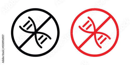 A black and red dna symbol is crossed out, isolated on white background