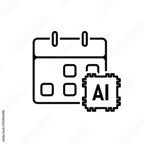 ai icon. AI Personal Assistant. AI scheduler. Calendar with AI symbols. UI, education. Outline design style