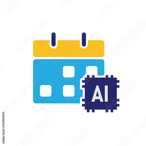 ai icon. AI Personal Assistant. AI scheduler. Calendar with AI symbols. UI, education. Flat design style