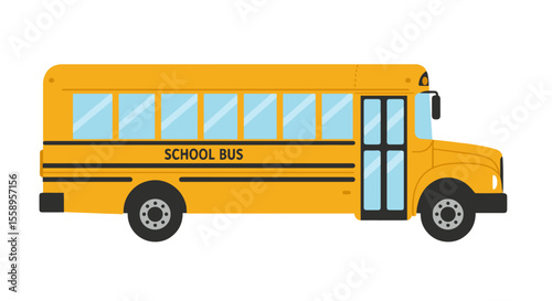 Classic Yellow School Bus Illustration  ideal for educational themes, back-to-school materials, transportation concepts, and child safety.
