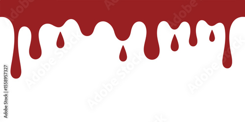 Red blood dripping down, isolated on white background in a graphic design