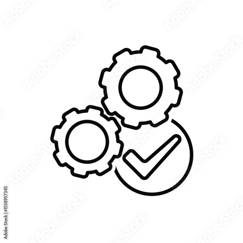 ai icon. AI Personal Assistant. Task automation. Two Gears moving with automatic checklist. UI. Outline design style