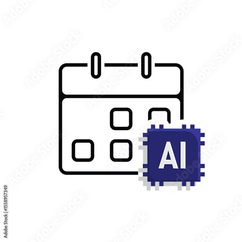 ai icon. AI Personal Assistant. AI scheduler. Calendar with AI symbols. UI, education. Mixed design style
