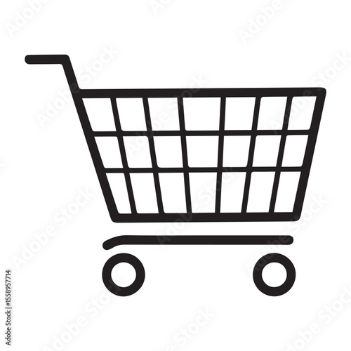 Simple black and white shopping cart icon illustration