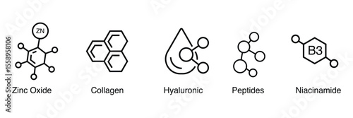 Molecular structures of cosmetic ingredients isolated on white background