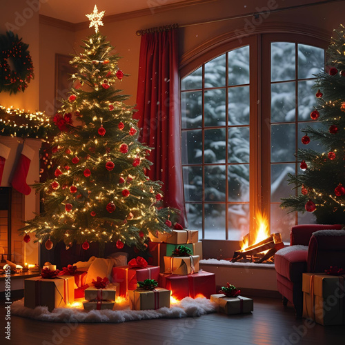 christmas tree with candles and decorations