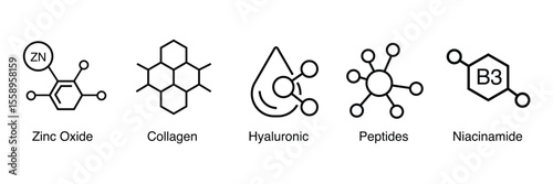 Molecular structures of cosmetic ingredients isolated on white background
