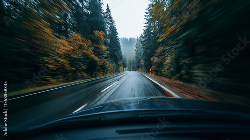 a first-person view of a cool car trip. The concept of the road, travel and life on the road.	
