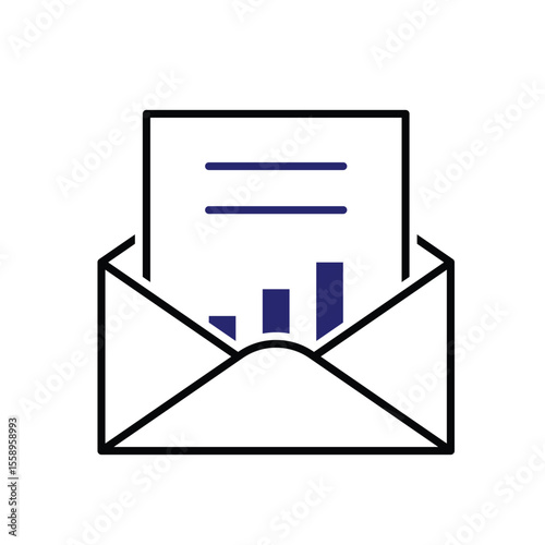 ai icon. AI Personal Assistant. Email summarizer. Envelope and summary chart. UI, education. outline design style