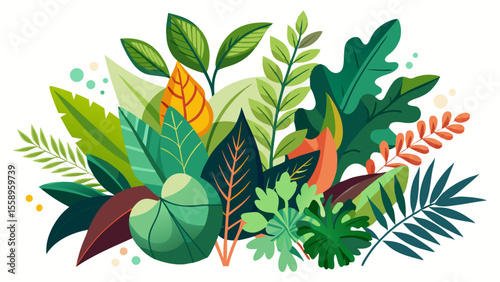 Vibrant tropical foliage arrangement with diverse green leaves and colorful accents