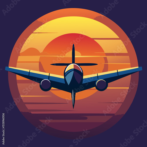 Airplane Soaring Above Sunset