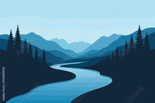 Serene mountain river winding through majestic peaks