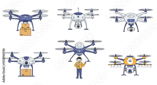 Drone technology concepts vector illustration for delivery and surveillance design in flat style