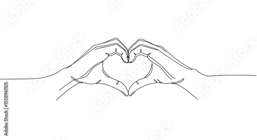Minimalist hand-drawn vector illustration of hands forming a heart shape
