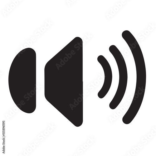 Simple black speaker icon with sound waves for audio applications
