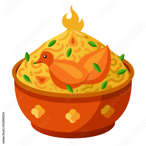 Colorful Illustration of Indian Biryani in a Bowl