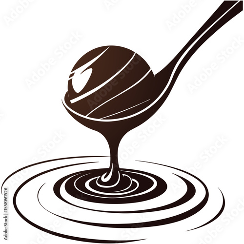 A spoonful of rich dark chocolate day drizzling into swirling patterns vector design