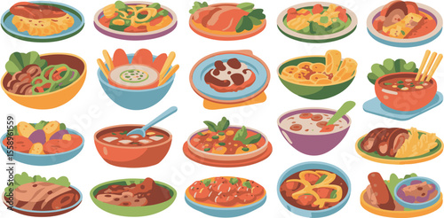 Assortment of Colorful Dishes food meals