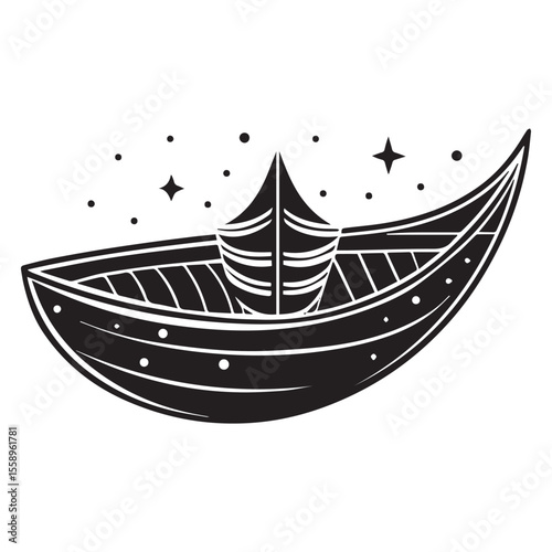 Enchanted Leaf Boat A Mystical Illustration of a Small Vessel Sailing on a Leaf Under the Stars
