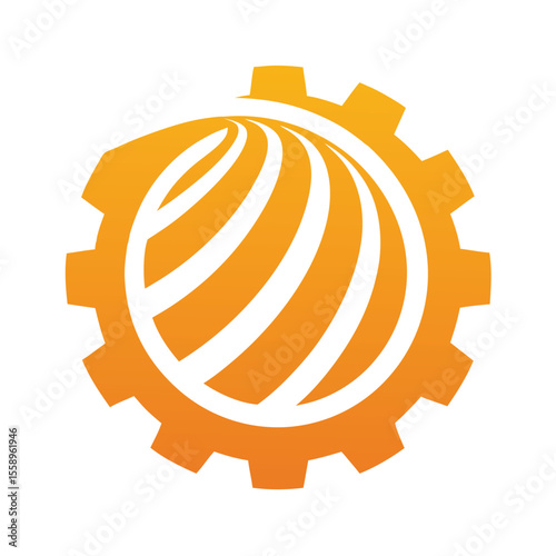 Orange Gear With Swirling Globe Design white