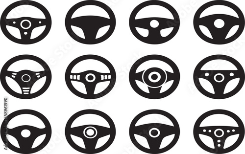 Black steering wheels with various designs and spokes vehicle driving