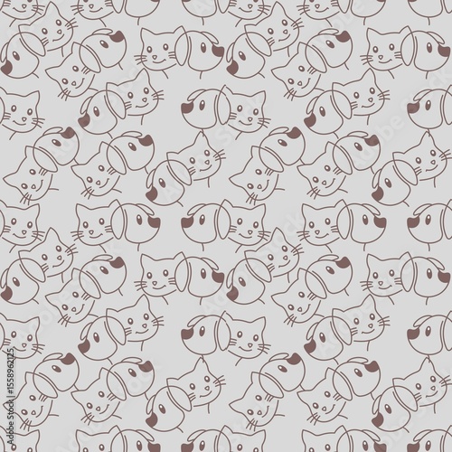 Canvas Print seamless pattern of cats and dogs doodle with gray background