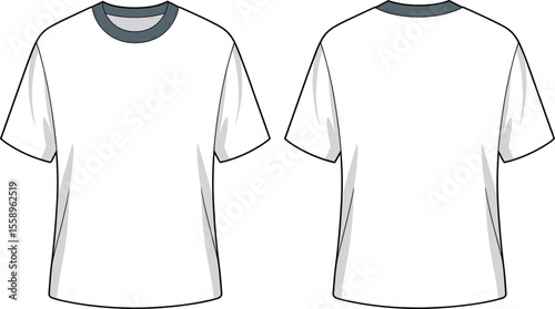Crew Neck T-Shirt Design Template, Casual White Tee, Blank Apparel Mockup, Front and Back View, Simple Fashion Basic, Everyday Wear, Customizable Clothing.